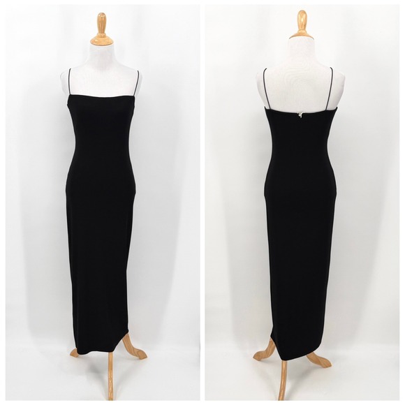 ENZA COSTA Silk Knit Essential Strappy Dress Women Small Black Maxi Long LBD NEW - Picture 2 of 15